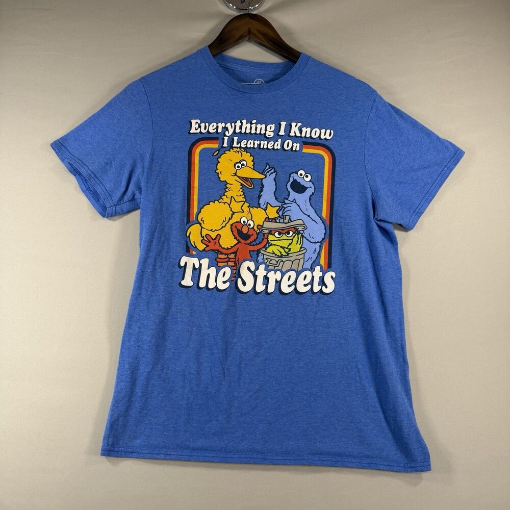 Sesame Street Everything I Know I Learned On The Streets Blue T-Shirt Sz M 38/40